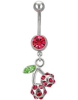 Navlepiercing med Kirsebærsmykke og Røde CZ Stener