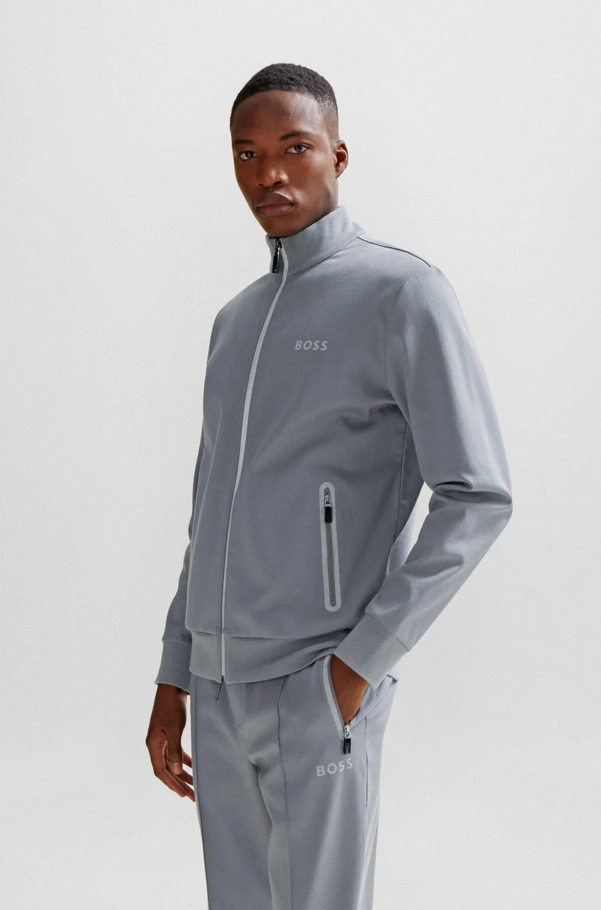 Cotton-blend zip-up sweatshirt with pixelated details