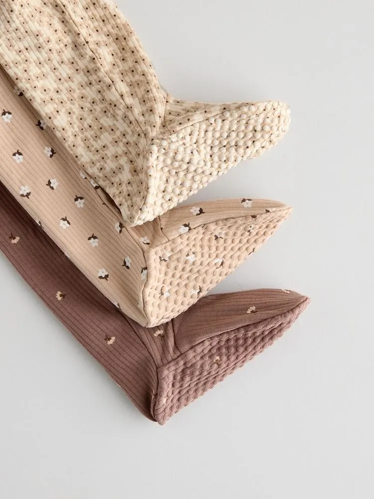 Brown Ditsy Floral Baby Sleepsuits 3 Pack (0-2yrs)