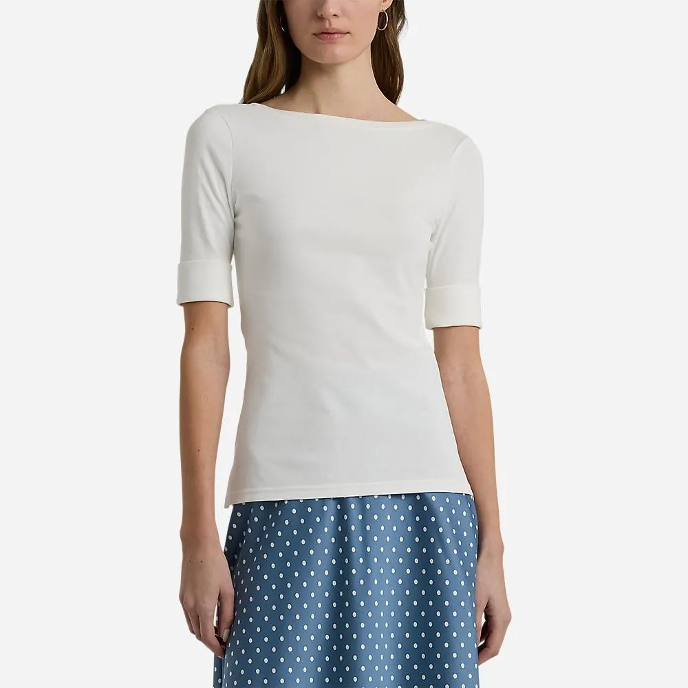 Stretch Cotton Boatneck Tee - White