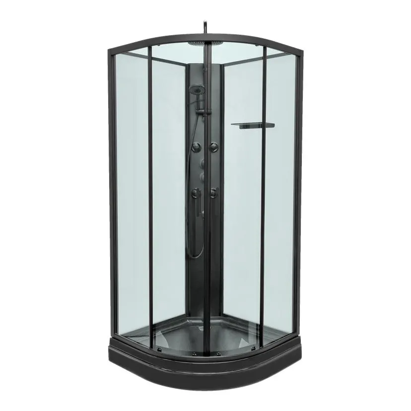 Svart dusjkabinett med takdusj 90x90x225 cm