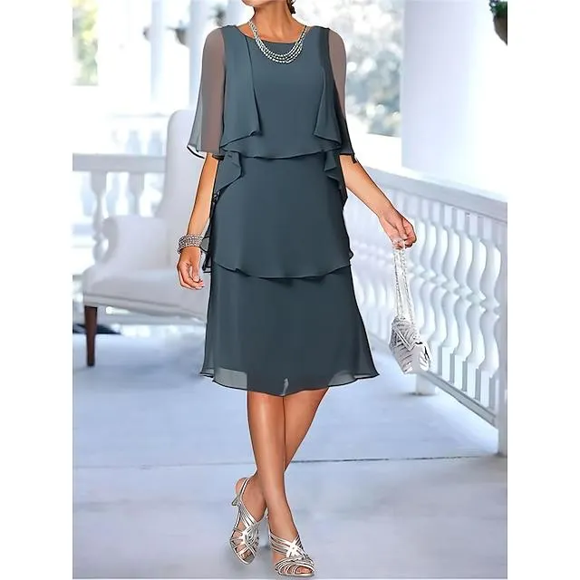 Women's Party Dress Work Dress Wedding Guest Dress Midi Dress Blue Green Half Sleeve Pure Color Ruffle Summer Spring Fall Crew Neck Fashion Wedding Guest Vacation Summer Dress 2023 S M L XL XXL 3XL