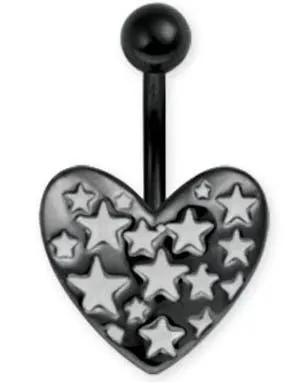 Navlepiercing i Svart med Hvite Stjerner
