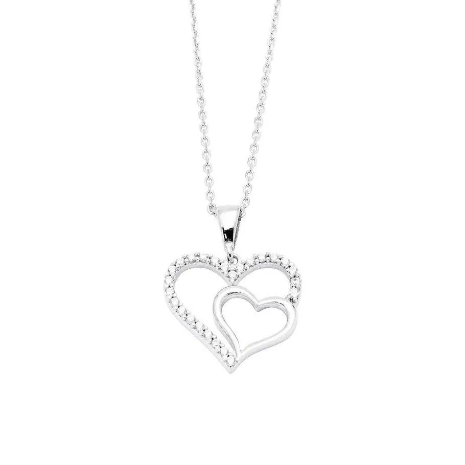 Halssmykke Hjerter 375 Hvitt Gull