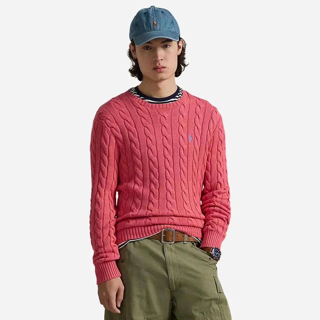 Cable-knit Cotton Sweater - Pale Red