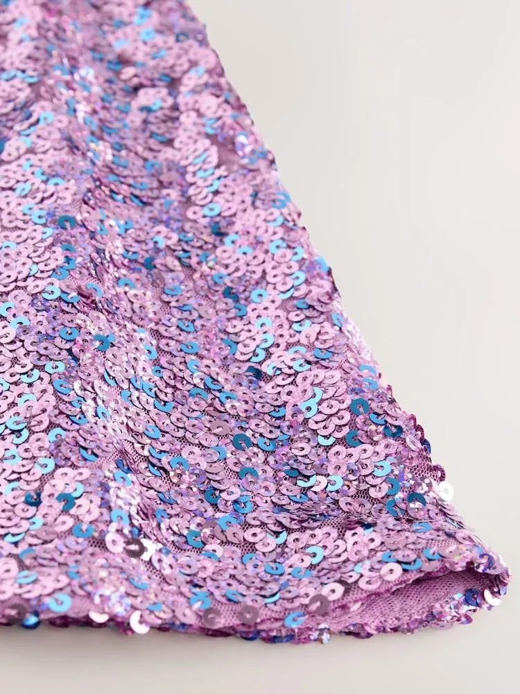 Dusky Pink Angel Sleeve Sequin Party Dress (3-16yrs)