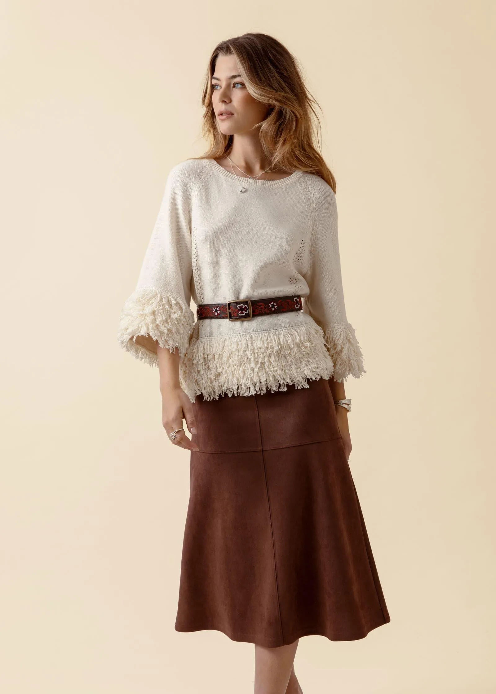 Brun kjol i mockaimitation