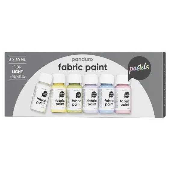 Fabric Paint set 6×50 ml, tekstilfarger i pastellfarger for lyse stoffer