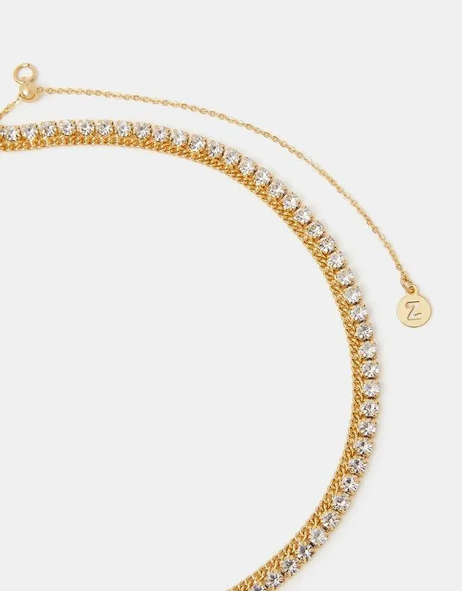 14ct Gold-Plated Diamanté Choker Necklace