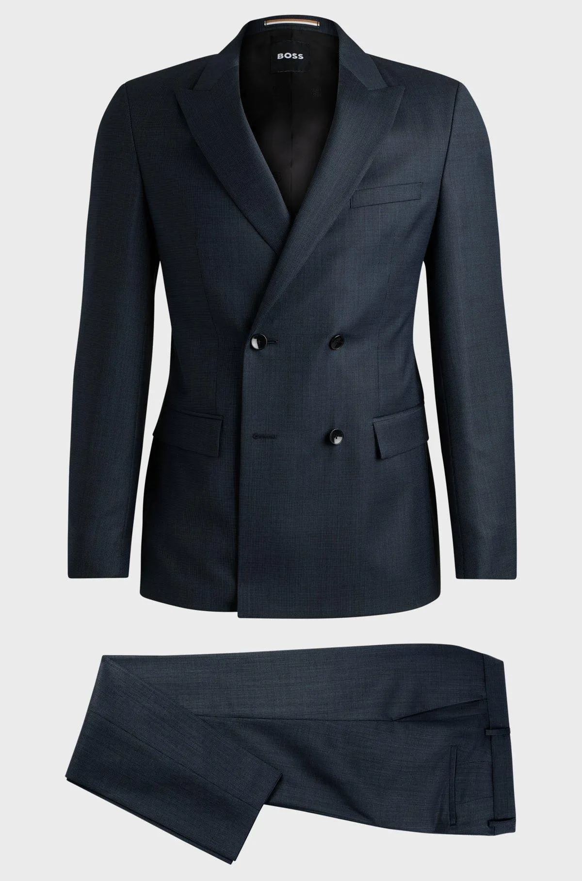 Double-breasted slim-fit suit in micro-patterned wool