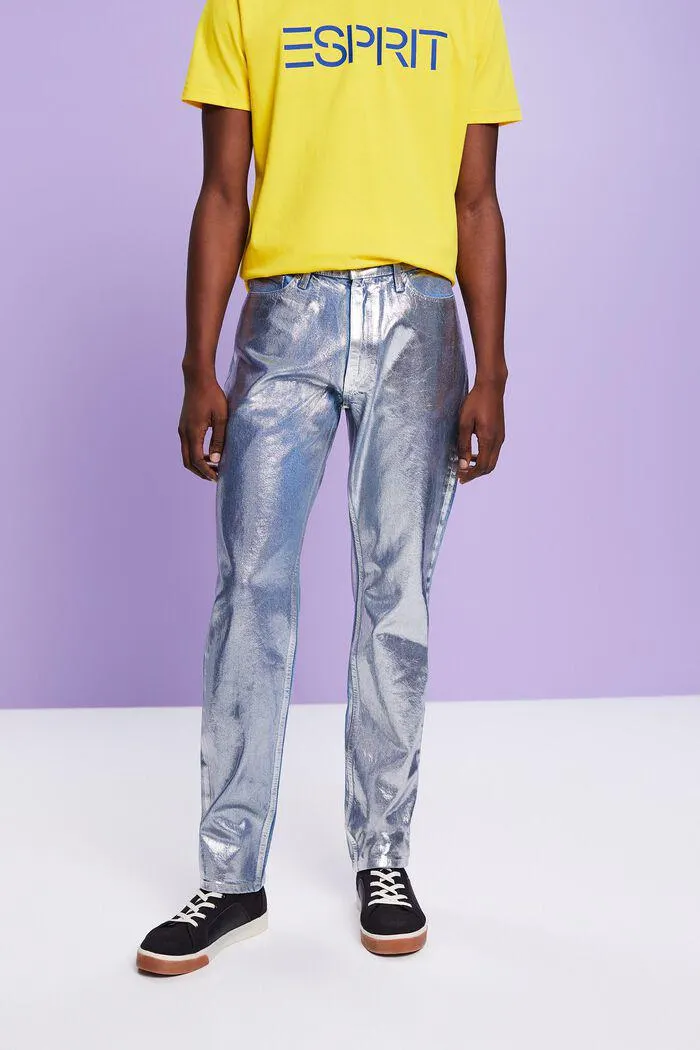 Jean droit à enduit métallisé