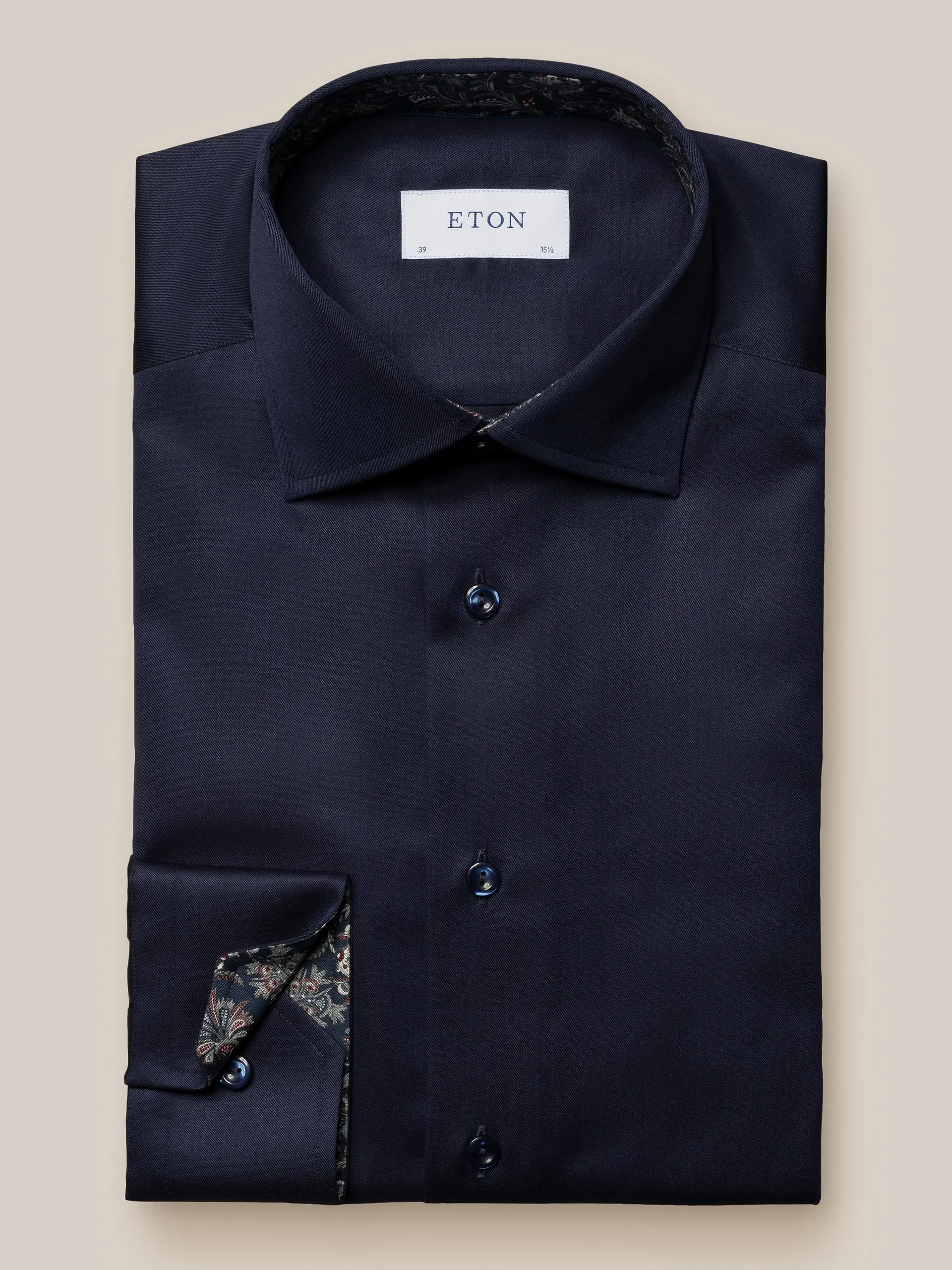 Signature Paisley Effect Twill Shit Slim Fit Navy Blue