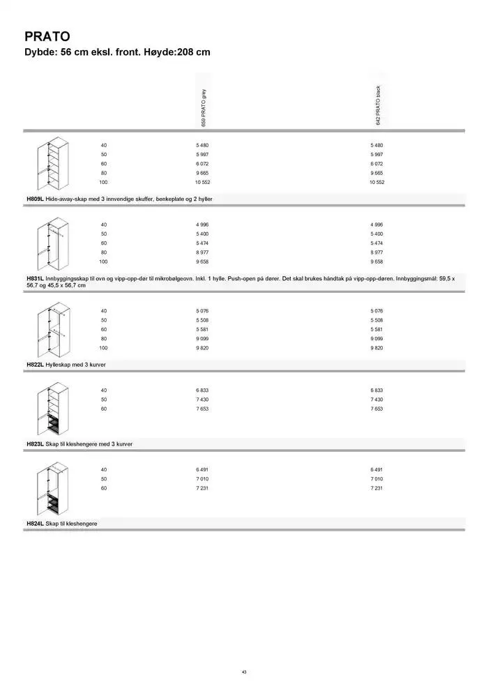 kvik kjøkken Garderobe prisliste. fra 1. januar til 31. desember 2025 - kundeavisside 43