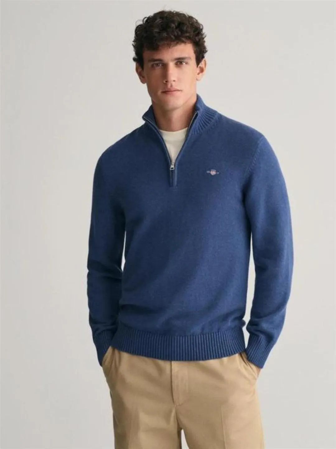 CASUAL COTTON HALF-ZIP SWEATER Blå