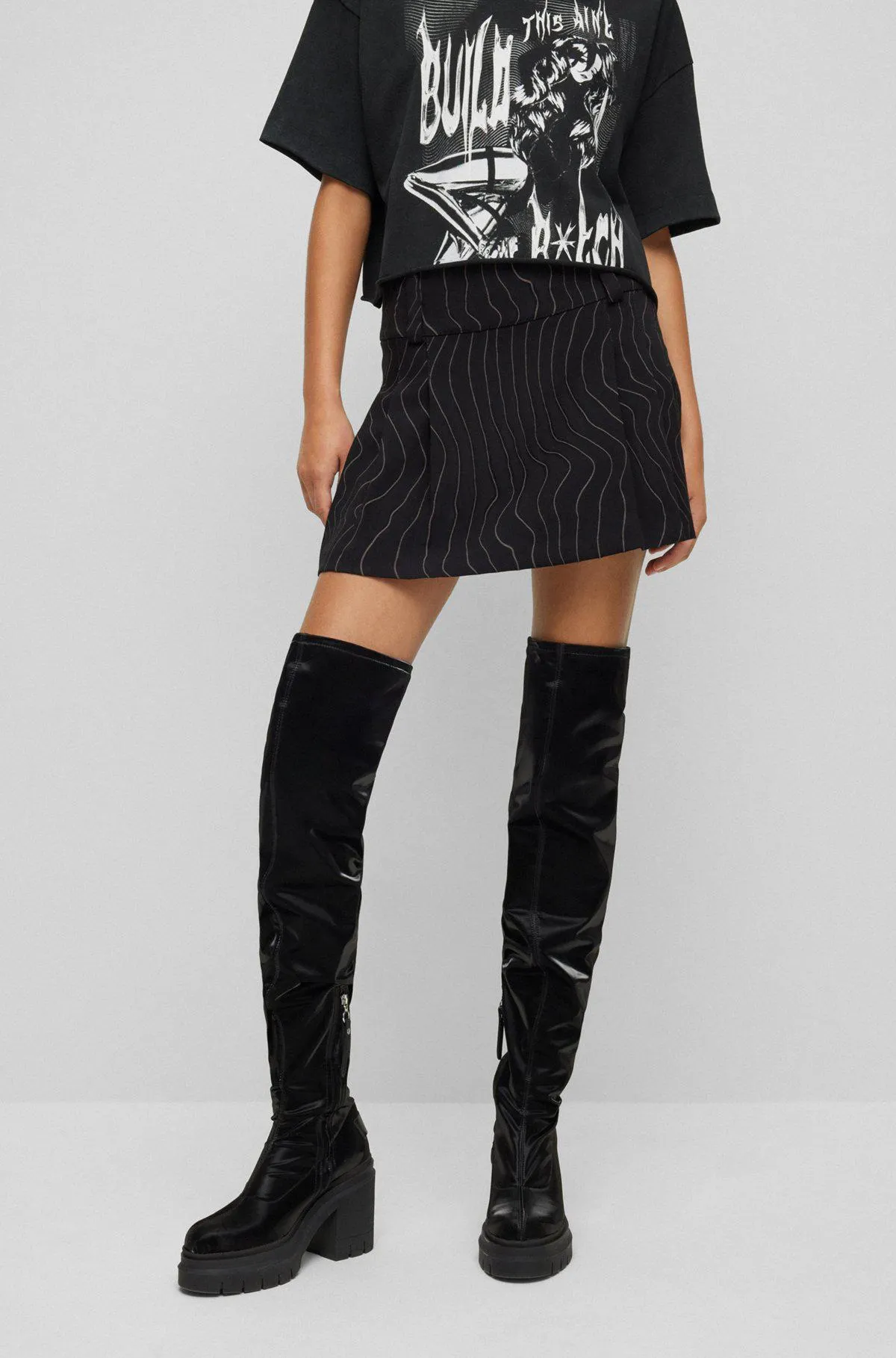 HUGO x Bella Poarch pinstripe mini skirt