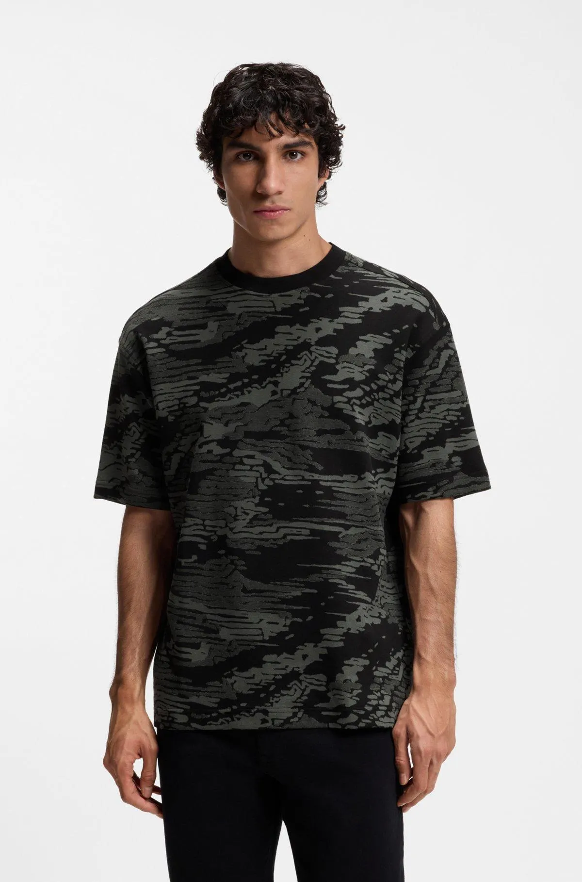 Cotton T-shirt with camouflage jacquard