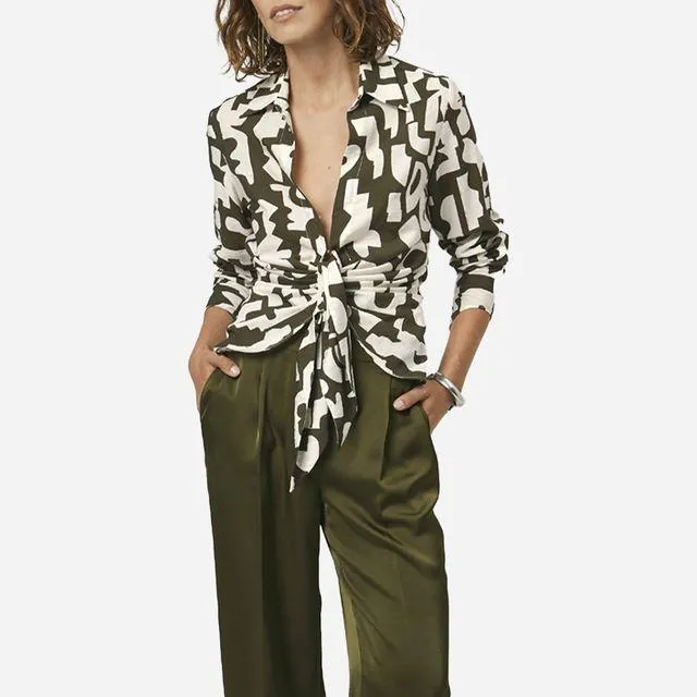 Ozane Printed Drapey Blouse - Jungle Leaf