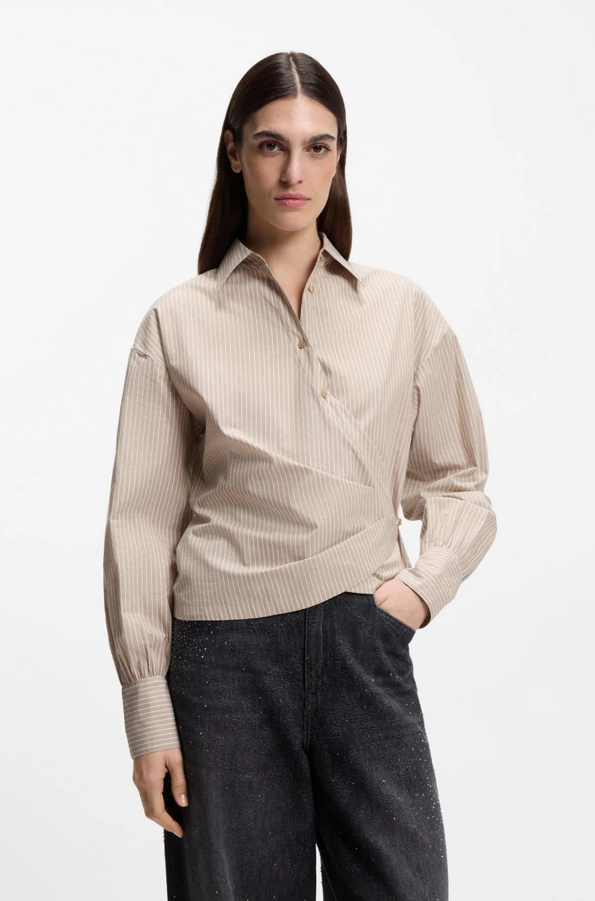 Regular-fit blouse in striped cotton canvas