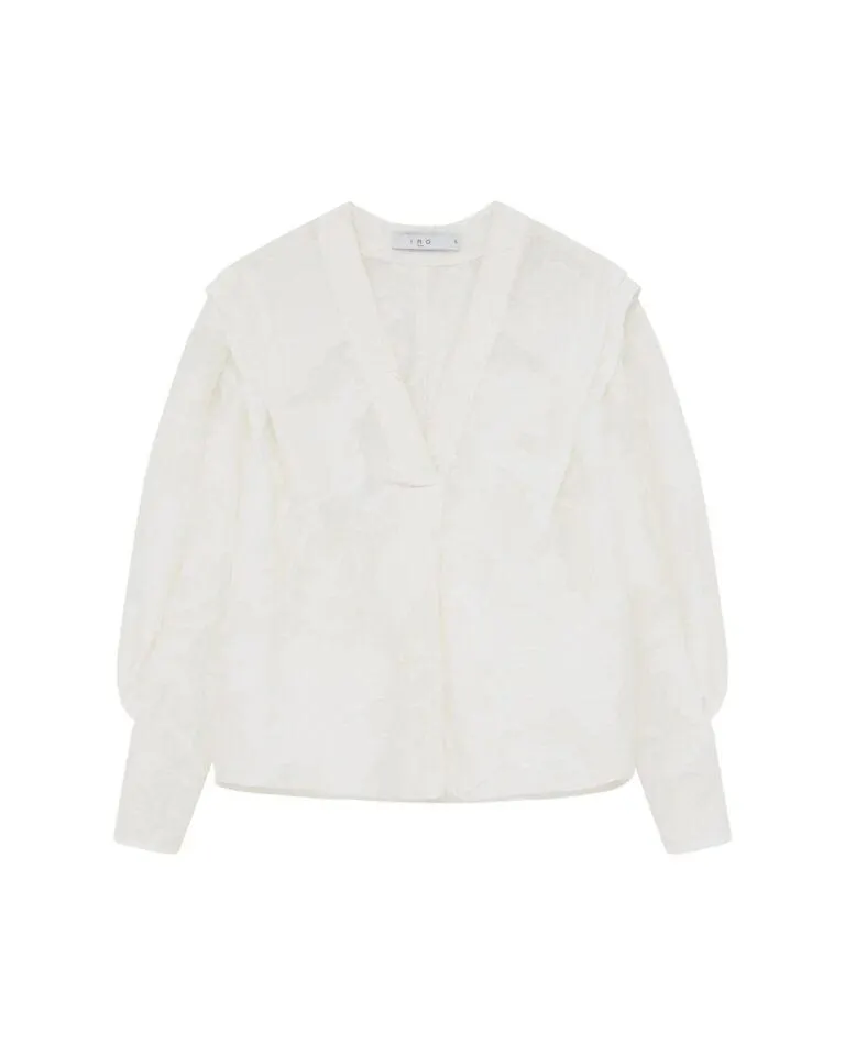Farouz V-Neck Draped Jacquard Top – Hvit