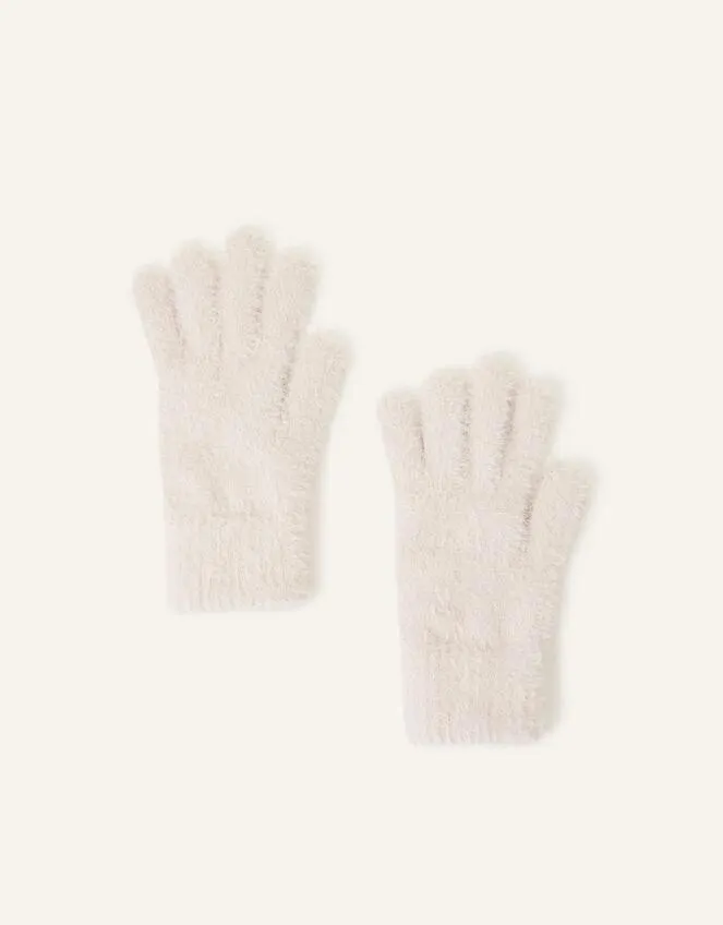 Super-Stretch Fluffy Knit Gloves Natural
