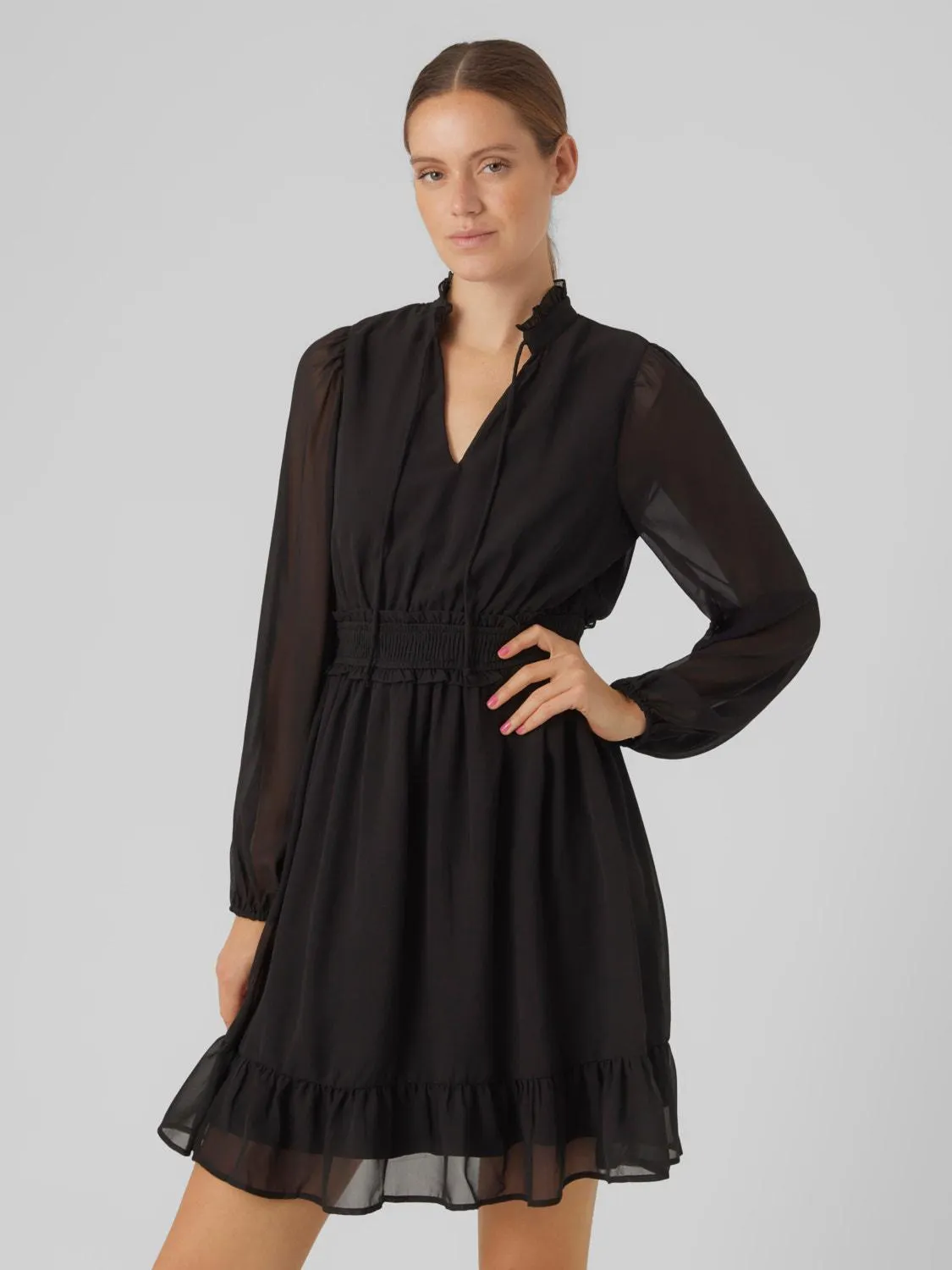 Standard Fit V-hals Elastiske mansjetter Kort kjole