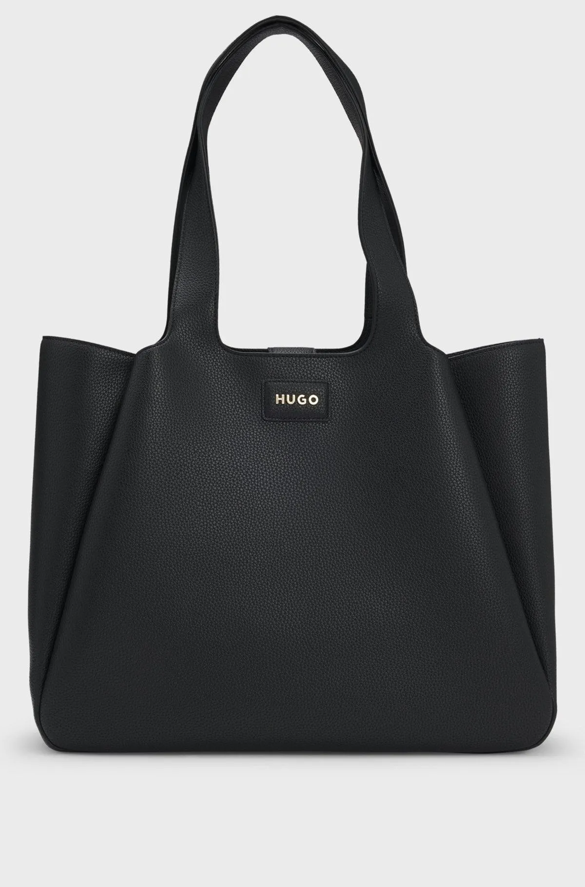 Faux-leather tote bag with logo patch