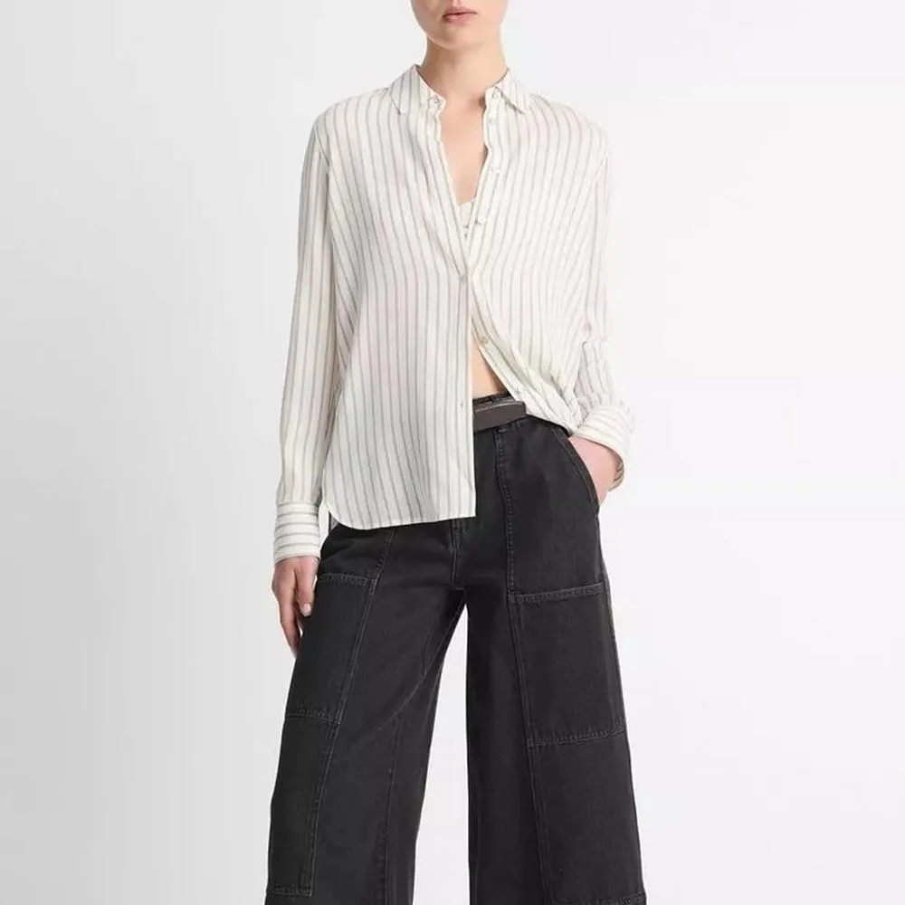 Striped Stretch-Silk Slim-Fit Blouse - Pale Bone