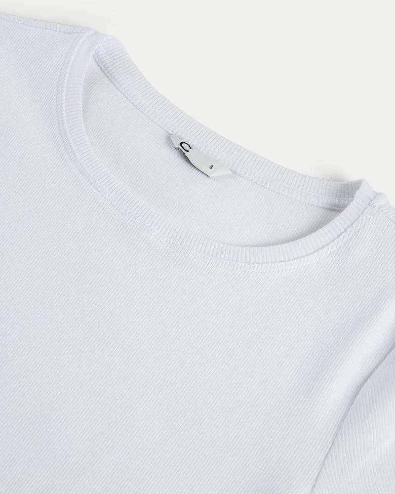 Ribbet t-skjorte med rund hals