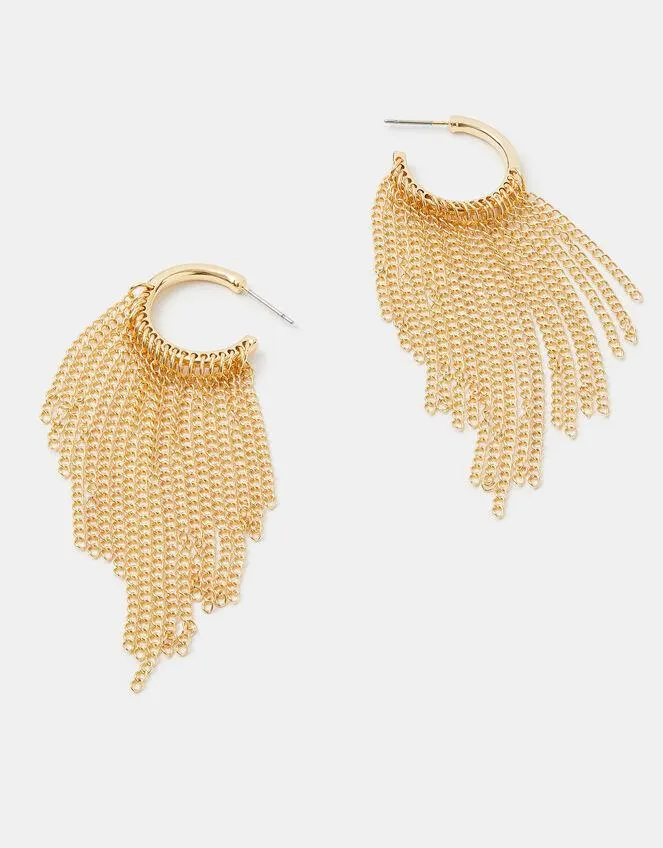 Chain Mail Tassel Hoop Earrings