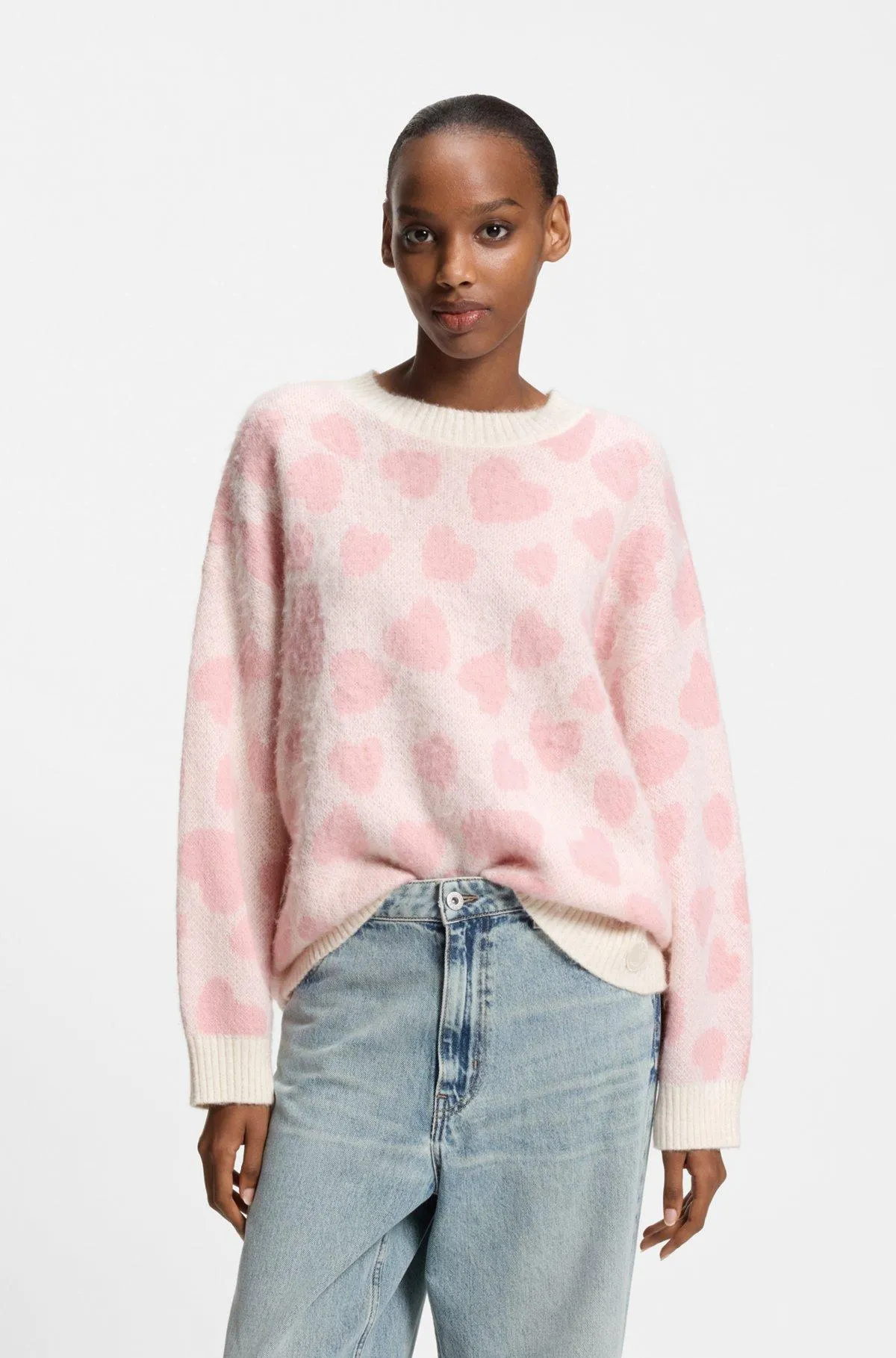 Oversized-fit sweater with heart jacquard