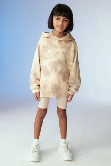 Ecru Tie Dye Hoodie And Cycling Shorts Set (3-16yrs)