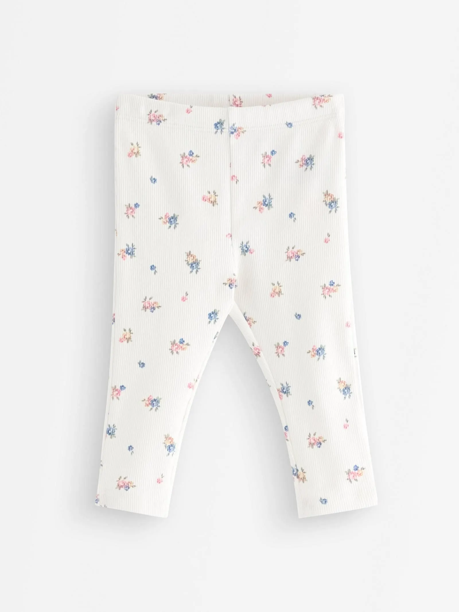 Ribbet leggings med blomstertrykk