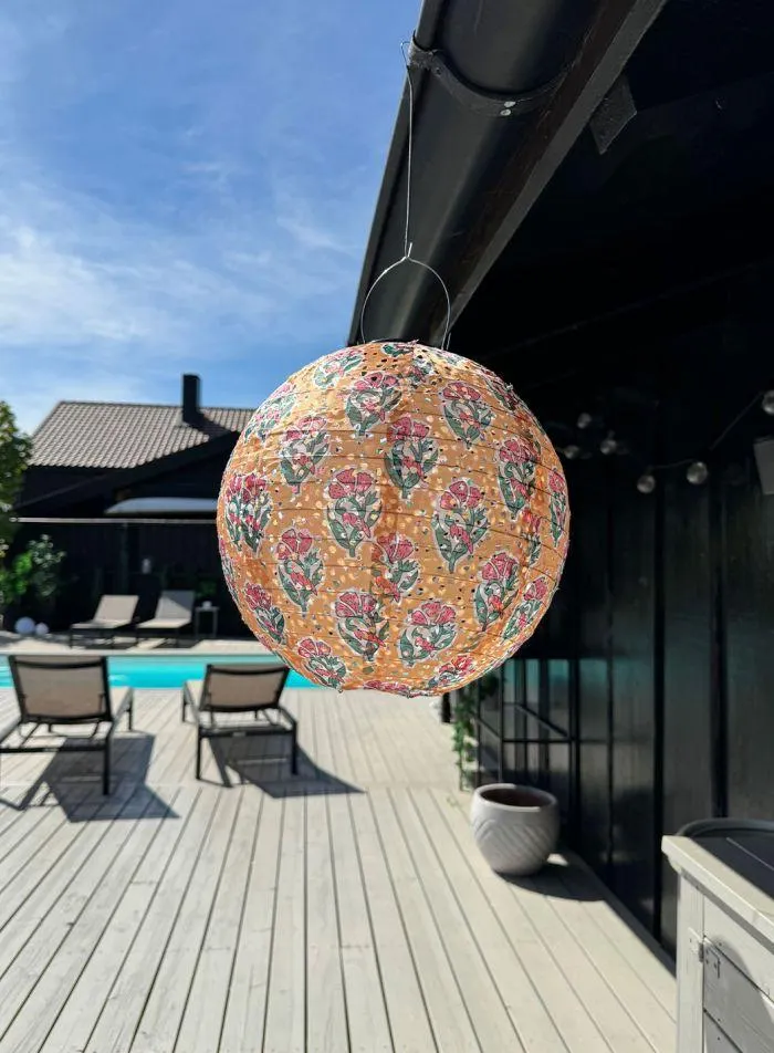 Lanterne solcelle rund tekstil - gul