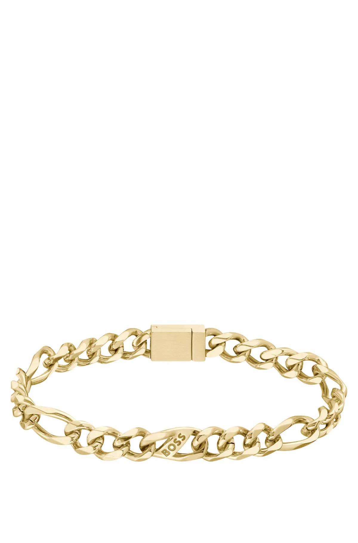 Gold-tone figaro-chain cuff with branded link