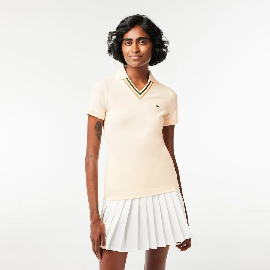 Slim Fit V Neck Stretch Piqué Polo Shirt