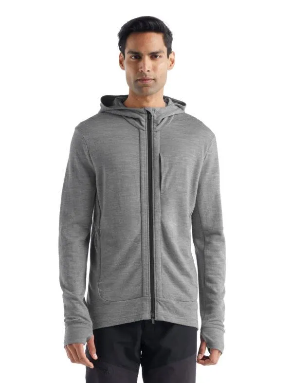 Icebreaker Mens Quantum Iii Ls Zip Hoodie Metro Hthr/Black