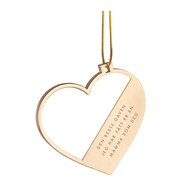 Julepynt hjerte m/fotoramme mamma 7x0,5 cm 14K gull