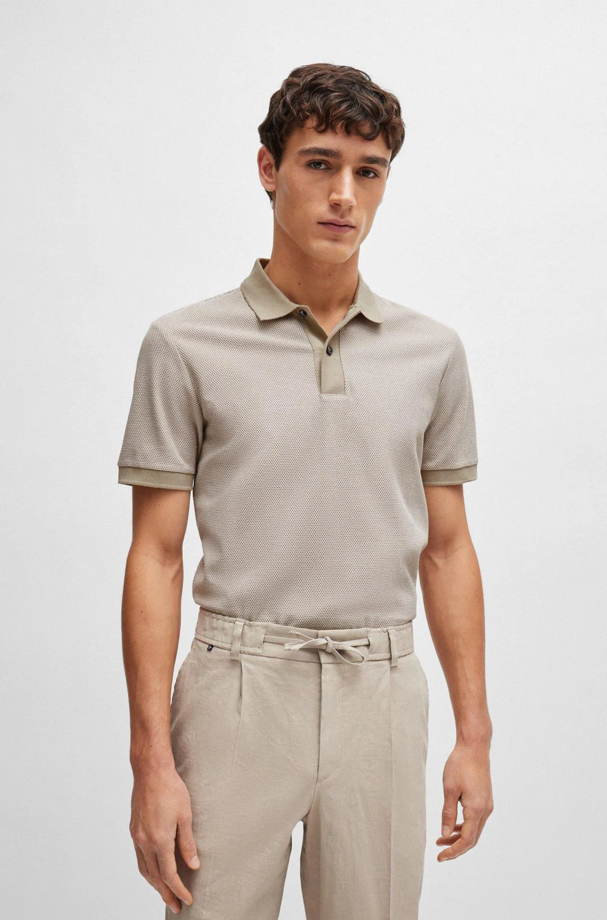 Slim-fit polo shirt in two-tone mercerised cotton