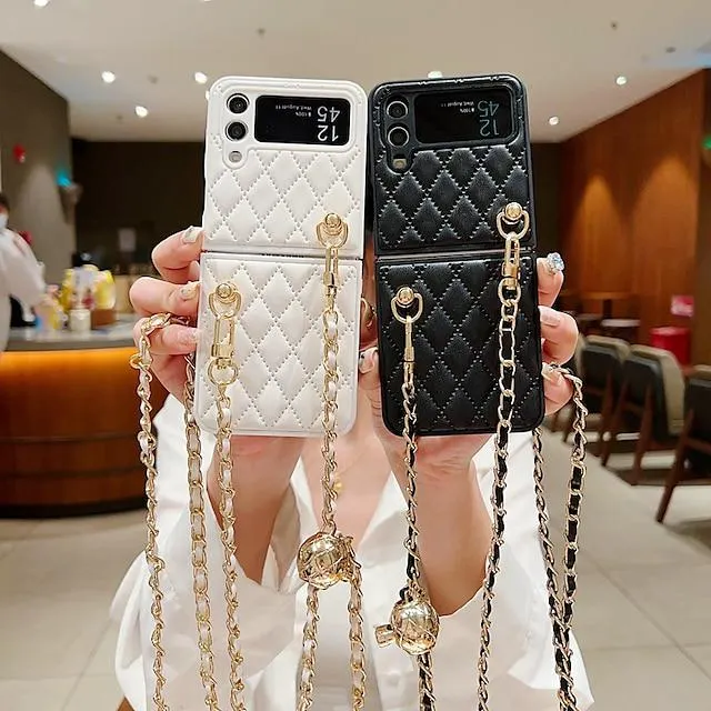 telefon Etui Til Samsung Galaxy Z Flip 4 Z Flip 3 Håndveske Lærveske med avtagbar tverrstropp Støtsikker Geometrisk mønster PC PU lær