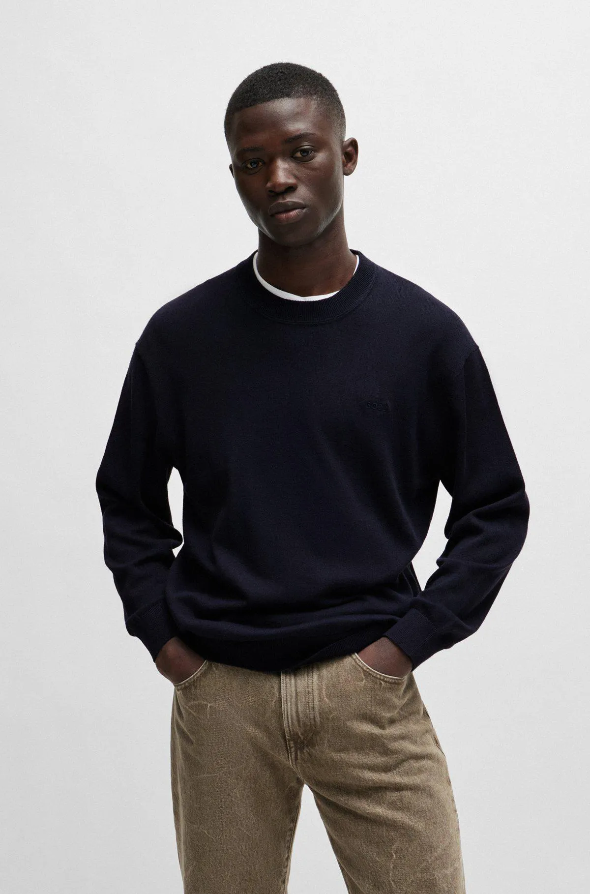 Cotton-linen relaxed-fit sweater with logo detail