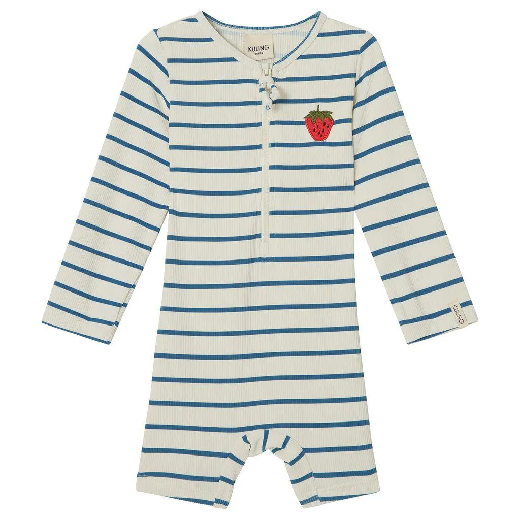 Paros Stripete UV-drakt Blå