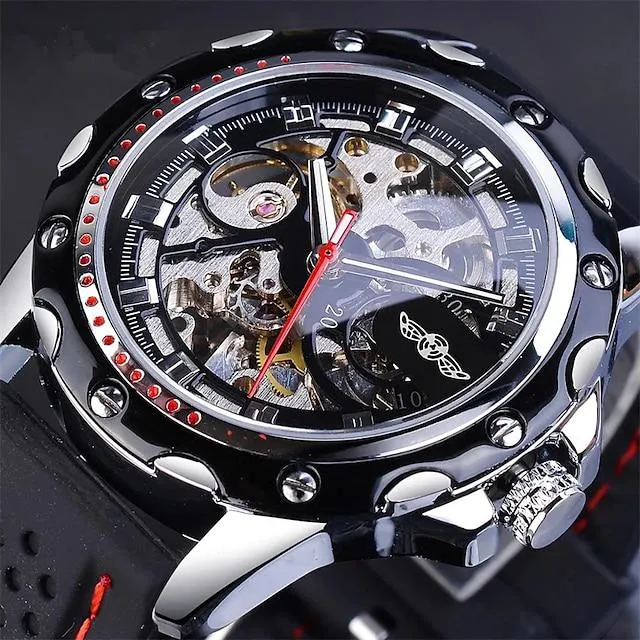 WINNER Hombre Relojes Mecánico Lujo Esfera Grande Moda Negocios Cuerda Automática Luminoso Decoración Piel Reloj