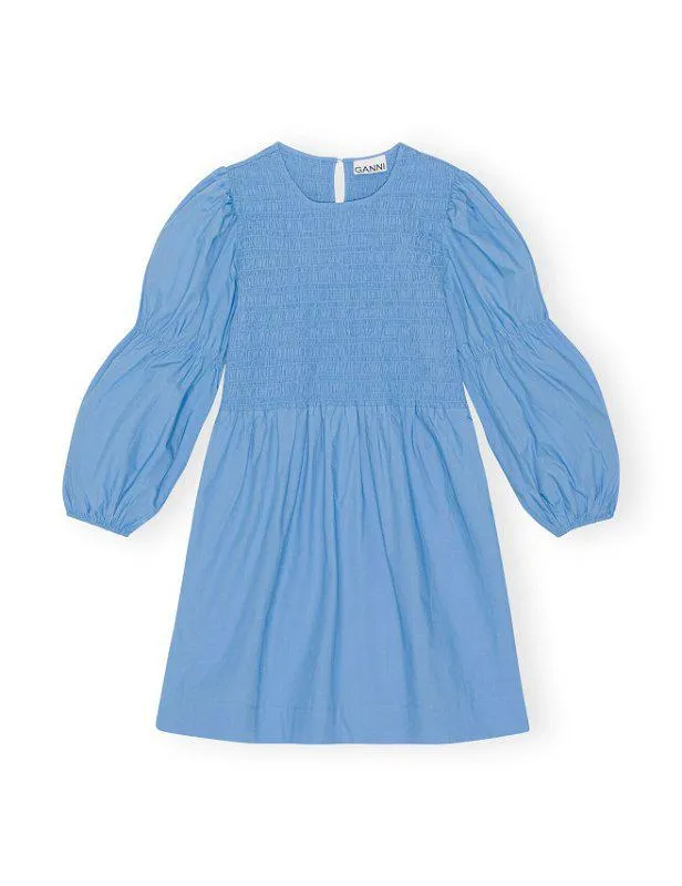 Cotton Poplin Mini Smock Dress Silver Lake Blue