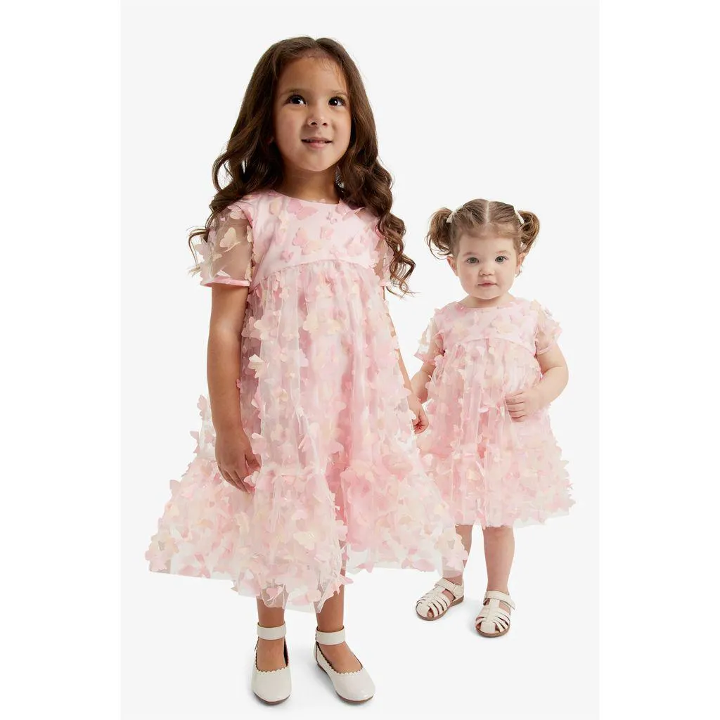 Butterfly Tiered Kjole Rosa