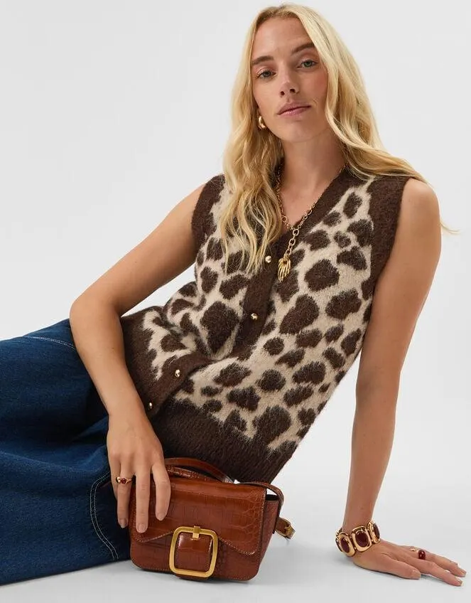Leopard Print Brushed Knit Vest Leopard