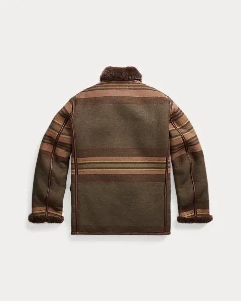 Shearling-Lined Striped Woven Peacoat
