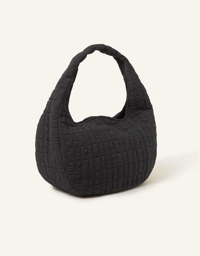 Seersucker Slouch Shoulder Bag Black