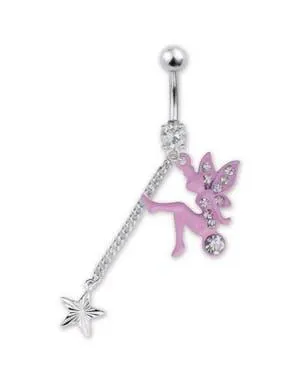 Tinkerbell Navlepiercing med Stener - Rosa