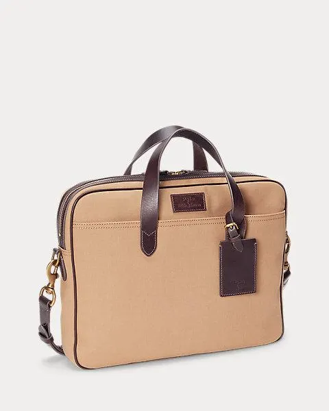 Leather-Trim Canvas Briefcase