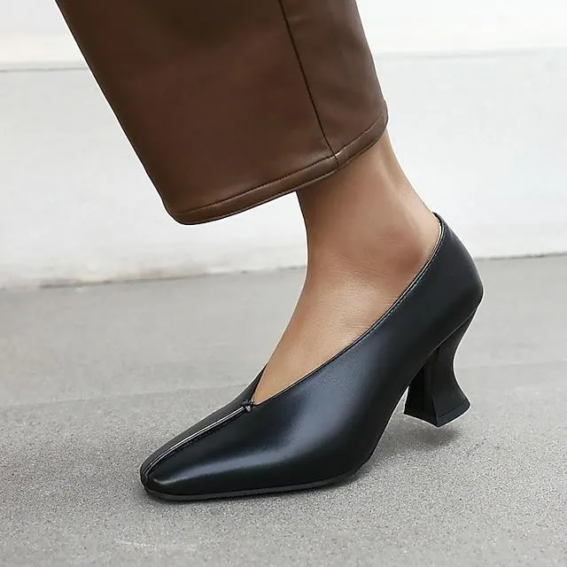 Women's Heels Comfort Shoes Work Daily High Heel Square Toe Elegant Casual Minimalism PU Leather Loafer Solid Colored Black Red Blue